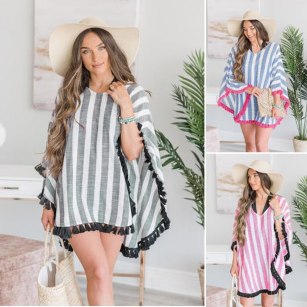 women' lady bikini cover up v-neck swimsuits stripes swimwear beach dresses ca, Blue;gray
women' lady bikini cover up v-neck swimsuits stripes swimwear beach dresses ca, Blue;gray