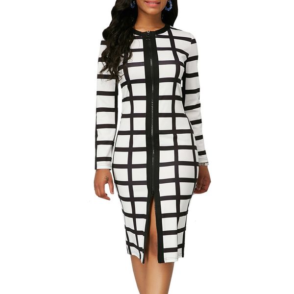 summer dress women 2020 casual plus size slim black white plaid zipper office pencil dresses elegant split long party dress, Black;gray
summer dress women 2020 casual plus size slim black white plaid zipper office pencil dresses elegant split long party dress, Black;gray