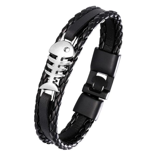 2020 men's lucky vintage punk leather bracelet fish bones multilayer woven women's pulseira masculina, Black
2020 men's lucky vintage punk leather bracelet fish bones multilayer woven women's pulseira masculina, Black