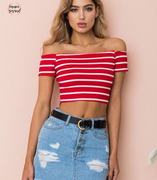 tees crop 100% cotton femme cropped women short sleeve off shoulder striped women jumper winter sweater pull 30, White
tees crop 100% cotton femme cropped women short sleeve off shoulder striped women jumper winter sweater pull 30, White