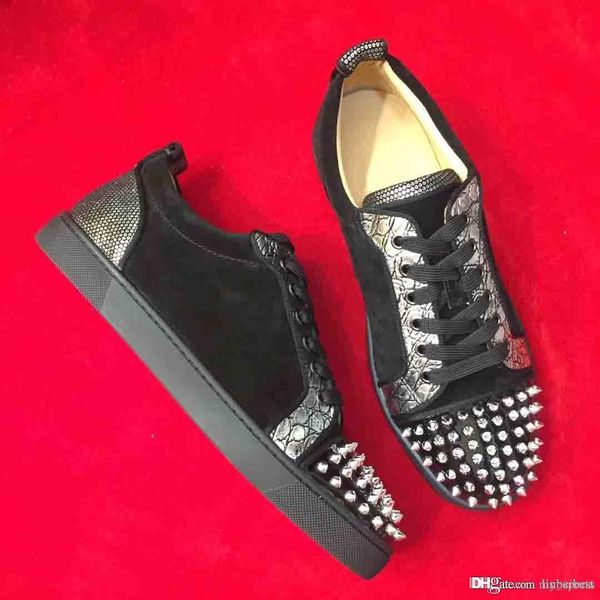 italy brand shoes red bottom low-junior spikes flats shoes men and women suede leather sneakers casual shoes black grey