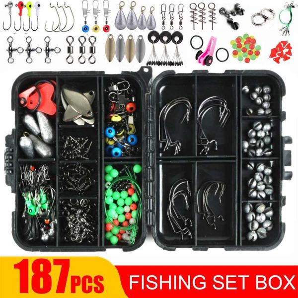 187pcs fishing accessories kit set with fishing tackle box including sinker weights swivels snaps jig hook lure
187pcs fishing accessories kit set with fishing tackle box including sinker weights swivels snaps jig hook lure