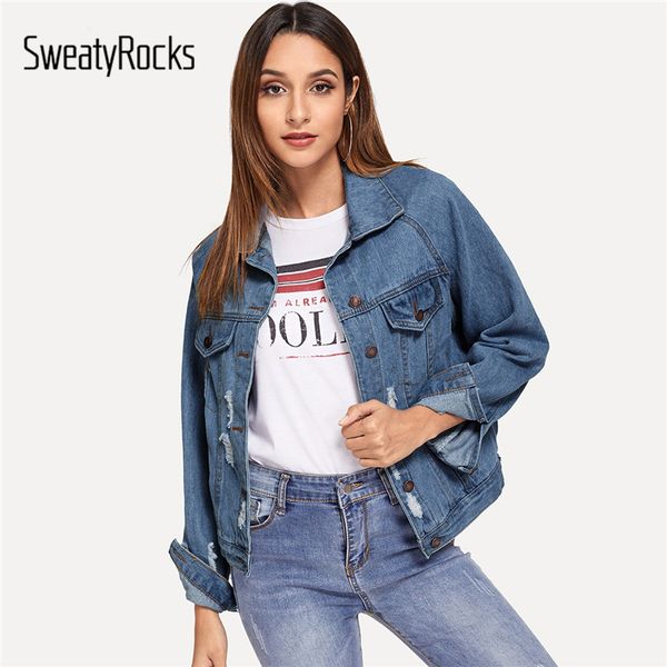 sweatyrocks raglan sleeve ripped denim jacket streetwear coats spring autumn womens clothing casual outerwear navy jackets, Black;brown
sweatyrocks raglan sleeve ripped denim jacket streetwear coats spring autumn womens clothing casual outerwear navy jackets, Black;brown