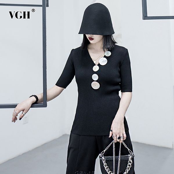 vgh casual knitting asymmetrical women sweater v neck half sleeve slim patchwork botton irregular hit color sweaters for female, White;black
vgh casual knitting asymmetrical women sweater v neck half sleeve slim patchwork botton irregular hit color sweaters for female, White;black
