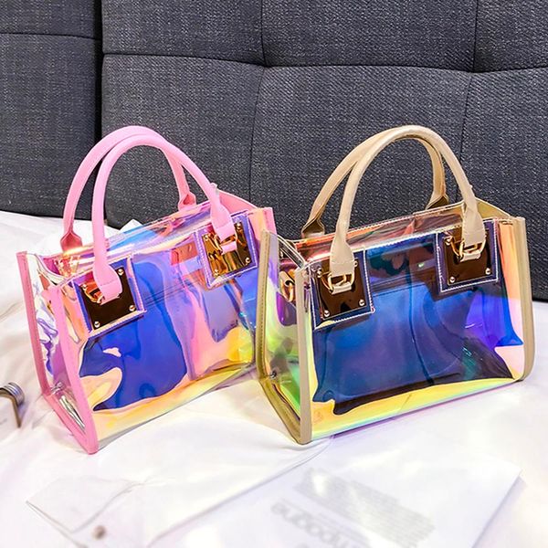 

new transparent hologram laser messenger bag women pvc jelly shoulder bag female harajuku big tote girl handbags bolsas