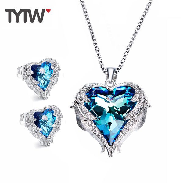 tytw crystals from austrian necklaces women angel heart pendant stud earrings set blue purple chic fashion jewelry gift, Silver
tytw crystals from austrian necklaces women angel heart pendant stud earrings set blue purple chic fashion jewelry gift, Silver