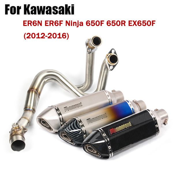 complete exhaust system front header mid link pipe connect tail pipe muffler tips for er6n er6f ninja 650f 650r ex650f 
complete exhaust system front header mid link pipe connect tail pipe muffler tips for er6n er6f ninja 650f 650r ex650f