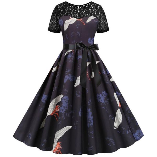 women summer lace dress robe floral print elegant vintage 50s 60s rockabilly swing pinup casual office party dress vestidos, Black;gray
women summer lace dress robe floral print elegant vintage 50s 60s rockabilly swing pinup casual office party dress vestidos, Black;gray