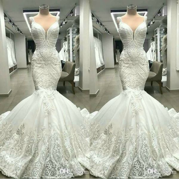 2020 glamorous arabic mermaid wedding dresses sweetheart with straps french lace bridal gowns sweep train vestido de novia custom, White
2020 glamorous arabic mermaid wedding dresses sweetheart with straps french lace bridal gowns sweep train vestido de novia custom, White