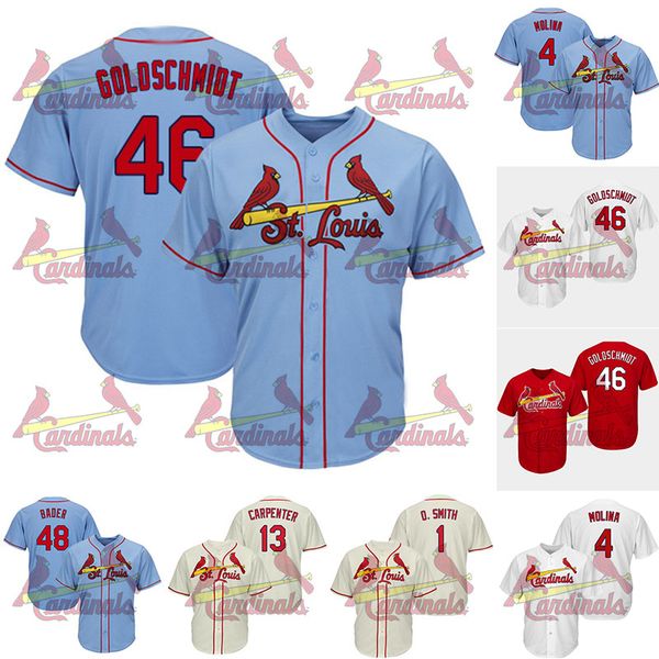 4 Molina St. Louis 1 Ozzie Smith Cardinals 13 Carpenter 46 Goldschmidt 48 Bader White Red Blue Cool Jersey
4 Molina St. Louis 1 Ozzie Smith Cardinals 13 Carpenter 46 Goldschmidt 48 Bader White Red Blue Cool Jersey