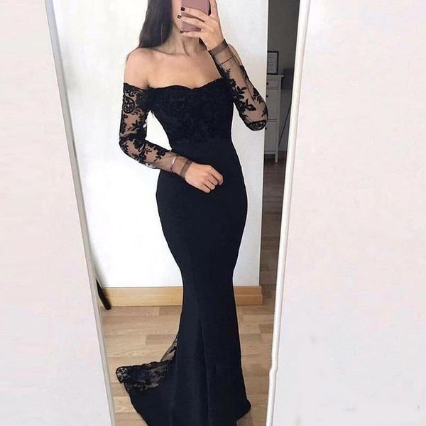 elegant off shoulder sheer long sleeve mermaid prom dresses black strapless evening gown long party dresses
elegant off shoulder sheer long sleeve mermaid prom dresses black strapless evening gown long party dresses