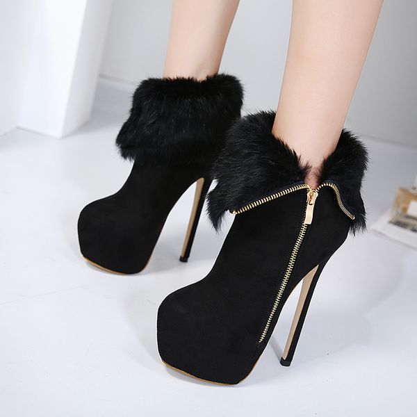 16cm black warm fur zip side platform ultra high heels women ankle boots come with box size 34 to 40
16cm black warm fur zip side platform ultra high heels women ankle boots come with box size 34 to 40