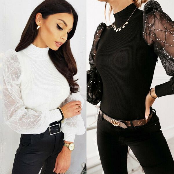 women turtleneck long puff sleeve shinny yoga shirts slim blouse pullover top, White;red
women turtleneck long puff sleeve shinny yoga shirts slim blouse pullover top, White;red