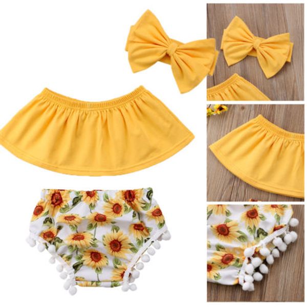 emmababy 3шт новорожденный девочка одежда набор с плеча топы + подсолнечник кисточкой шорты + оголовье наряд комплект одежды, White
emmababy 3шт новорожденный девочка одежда набор с плеча топы + подсолнечник кисточкой шорты + оголовье наряд комплект одежды, White