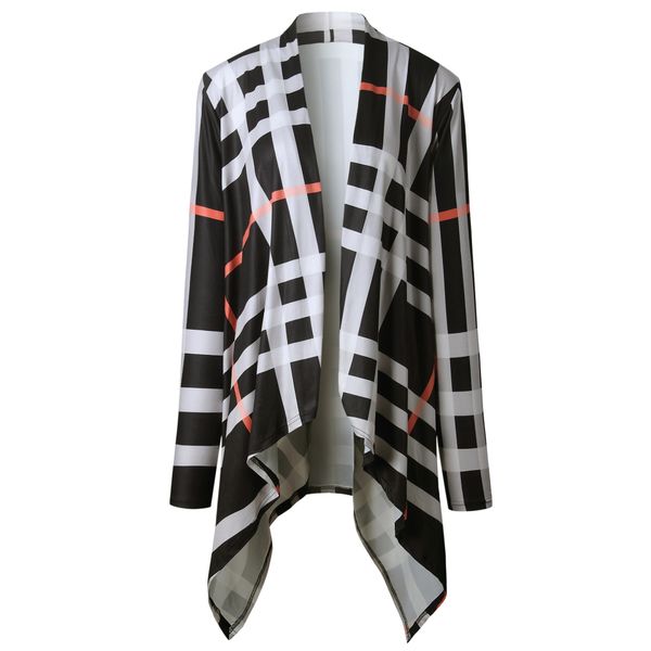 new personality trend spring and summer printed chequered long sleeve irregular cardigan 0535, Black
new personality trend spring and summer printed chequered long sleeve irregular cardigan 0535, Black
