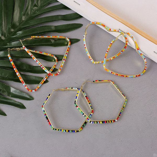 hoop & huggie 2021 fashion female round hexagon heart triangle geometric big earring for women trendy handmade multicolor beaded earrings, Golden;silver
hoop & huggie 2021 fashion female round hexagon heart triangle geometric big earring for women trendy handmade multicolor beaded earrings, Golden;silver