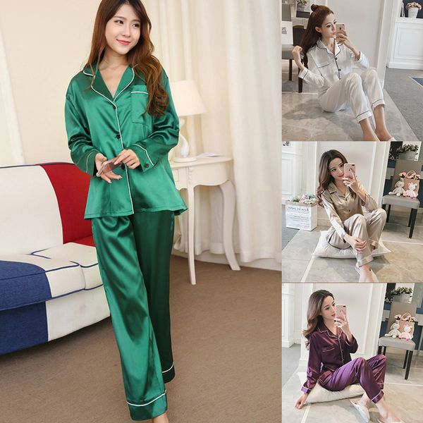 women's sleepwear monerffi womens satin pajamas sets 2pcs faux silk homewear long sleeve pants female nightwear autumn, Black;red
women's sleepwear monerffi womens satin pajamas sets 2pcs faux silk homewear long sleeve pants female nightwear autumn, Black;red