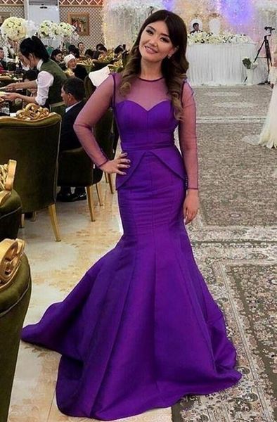 purple satin mermaid formal evening dresses illusion o-neck sheer long sleeve evening gowns prom dresses, Black;red
purple satin mermaid formal evening dresses illusion o-neck sheer long sleeve evening gowns prom dresses, Black;red
