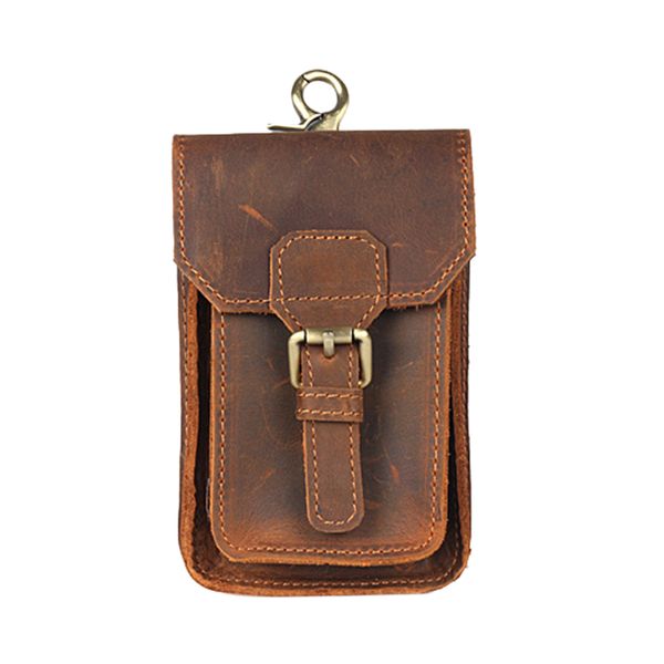 casual men's retro pockets genuine leather suede leather casual small bag solid waist packs brown