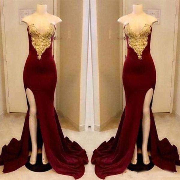 new dark red prom dresses mermaid strapless gold applique long with high slit party dresses floor length formal pageant gowns custom made, Black
new dark red prom dresses mermaid strapless gold applique long with high slit party dresses floor length formal pageant gowns custom made, Black