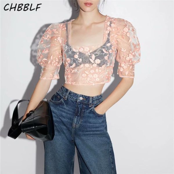chbblf women organza floral embroidery crop transparent short sleelve see through short blouse chic solid cdc9331, White
chbblf women organza floral embroidery crop transparent short sleelve see through short blouse chic solid cdc9331, White