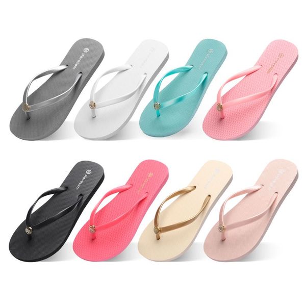 women summer flat heel sandals sweet candy color gold button flip flops non-slip thong slippers casual beach shoes, Black
women summer flat heel sandals sweet candy color gold button flip flops non-slip thong slippers casual beach shoes, Black