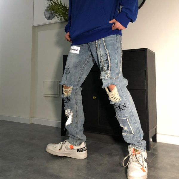 2019 the new alien embroidery pattern holes fashion baggy jeans s-3xl plus-size jeans, Blue
2019 the new alien embroidery pattern holes fashion baggy jeans s-3xl plus-size jeans, Blue