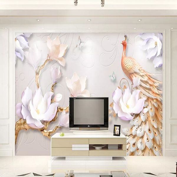 custom large mural 3d wallpaper stylish modern luxury chinese style peacock flower bedroom tv wall decor 5d embossed
custom large mural 3d wallpaper stylish modern luxury chinese style peacock flower bedroom tv wall decor 5d embossed
