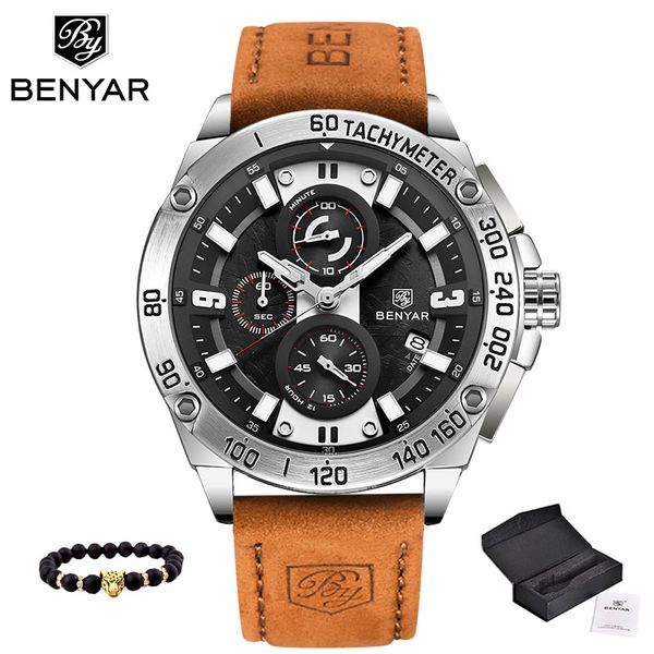 new benyar men's watches quartz sports male watch wristwatch men fashion leather chronograph relogio masculino, Slivery;brown
new benyar men's watches quartz sports male watch wristwatch men fashion leather chronograph relogio masculino, Slivery;brown