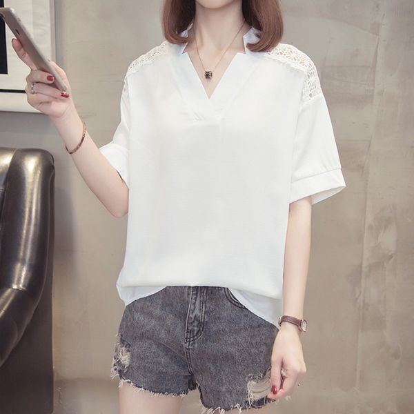 plus size v neck chiffon blouse women 2020 summer fashion hollow out lace trim short sleeve loose korean shirts oversized, White
plus size v neck chiffon blouse women 2020 summer fashion hollow out lace trim short sleeve loose korean shirts oversized, White
