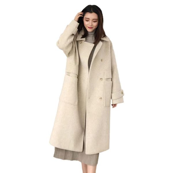 women autumn winter turn-down collar wool coats female casual loose solid woollen jackets warm wool cashmere long overcoats v500, Black
women autumn winter turn-down collar wool coats female casual loose solid woollen jackets warm wool cashmere long overcoats v500, Black