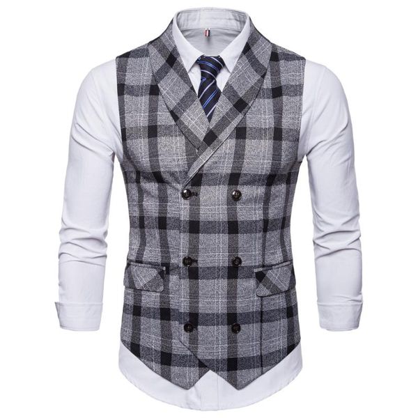 new classic plaid suit vest men slim fit double breasted vest waistcoat mens business wedding tuxedo gilet homme, Black;white 
new classic plaid suit vest men slim fit double breasted vest waistcoat mens business wedding tuxedo gilet homme, Black;white