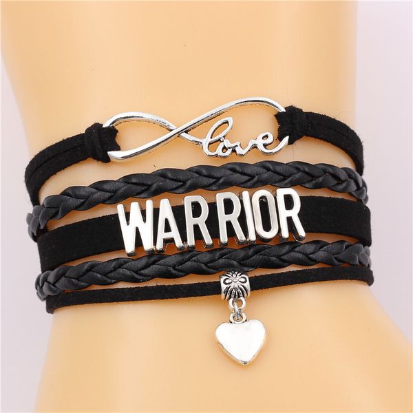 infinity love warrior letter wrap bracelet cute heart charm customizable handmade leather bracelets punk jewelry for men, Golden;silver
infinity love warrior letter wrap bracelet cute heart charm customizable handmade leather bracelets punk jewelry for men, Golden;silver
