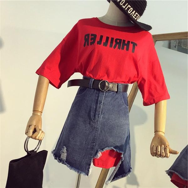 oshangchaopin women casual elegant 2-piece set korean short sleeve round neck letters print t-shirt+sashes irregular jean skirts, White
oshangchaopin women casual elegant 2-piece set korean short sleeve round neck letters print t-shirt+sashes irregular jean skirts, White