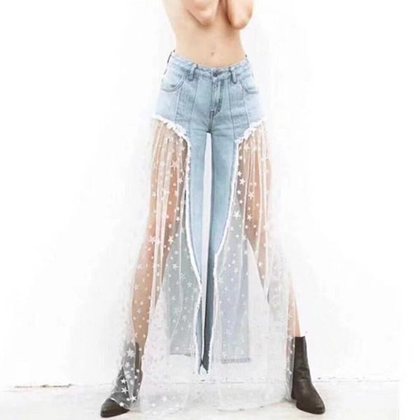 women mesh spliced jeans female high waist wide leg pants fashion punk denim pants streetwear, Blue
women mesh spliced jeans female high waist wide leg pants fashion punk denim pants streetwear, Blue