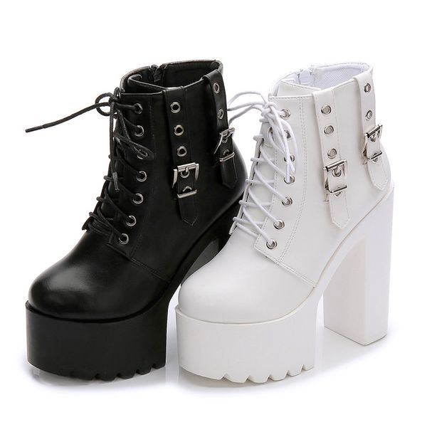 new 14cm white super high heel booties muffin waterproof platform lace up women's shoes catwalk thick heel martin boots, Black
new 14cm white super high heel booties muffin waterproof platform lace up women's shoes catwalk thick heel martin boots, Black