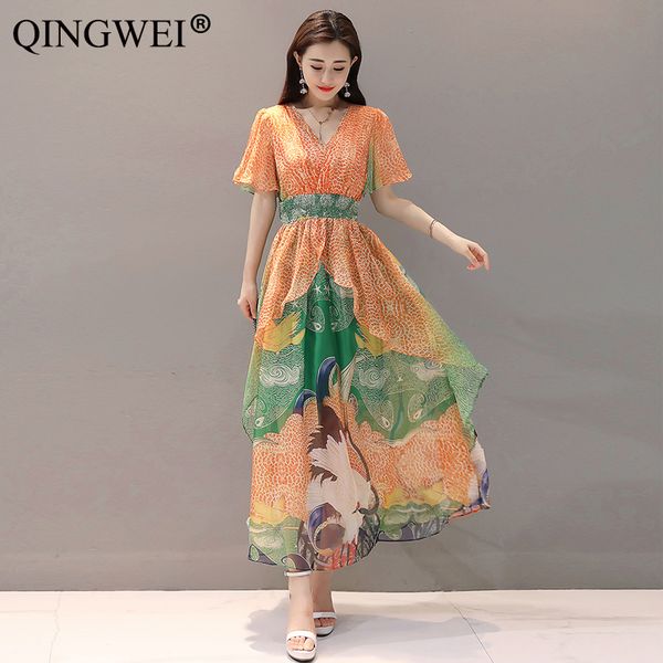 qingwei summer dress 2019 new korean version fashion slim v-neck printing chiffon big pendulum long ruffle sleeve elegant dress, Black;gray
qingwei summer dress 2019 new korean version fashion slim v-neck printing chiffon big pendulum long ruffle sleeve elegant dress, Black;gray