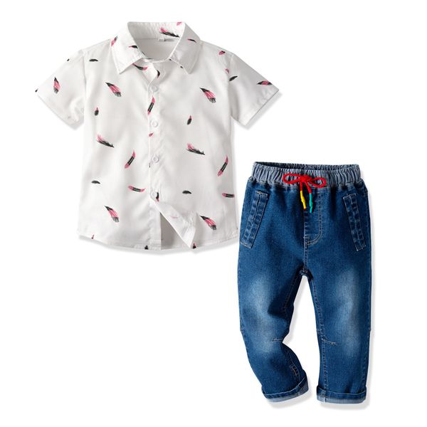 childrens shirt childrens clothing jeans feather print short-sleeve shirt denim elastic pants boys two-piece set
childrens shirt childrens clothing jeans feather print short-sleeve shirt denim elastic pants boys two-piece set
