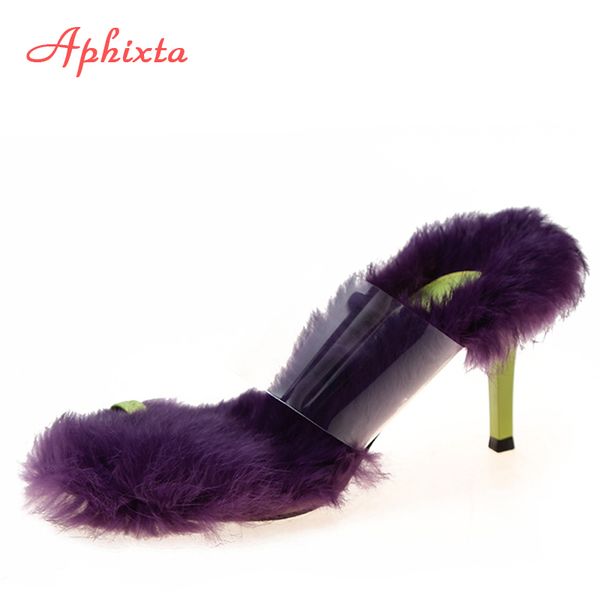 aphixta 8cm heels real animal flip flops women slippers woman thin heel shoes mujer transparent open toe beach outdoor slides, Black
aphixta 8cm heels real animal flip flops women slippers woman thin heel shoes mujer transparent open toe beach outdoor slides, Black