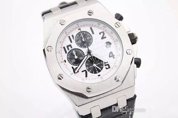 quartz chronograph mens watches white dial with six needle black leater band stainless steel case mens wristwatches, Slivery;brown
quartz chronograph mens watches white dial with six needle black leater band stainless steel case mens wristwatches, Slivery;brown