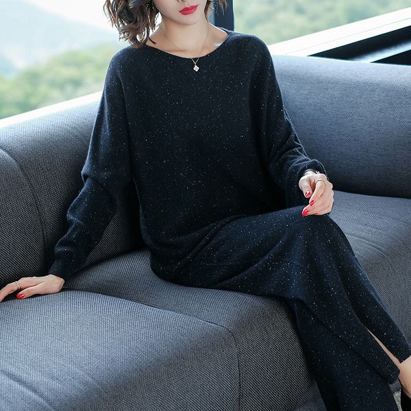 women's solid color knit sets 2018 autumn winter new bat-sleeve sweater + long pants 100%wool loose two suits, White
women's solid color knit sets 2018 autumn winter new bat-sleeve sweater + long pants 100%wool loose two suits, White