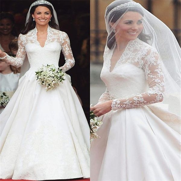 princess aline v-neck with long sleeves satin lace wedding dresses bridal gowns wedding dresses custom made, White
princess aline v-neck with long sleeves satin lace wedding dresses bridal gowns wedding dresses custom made, White