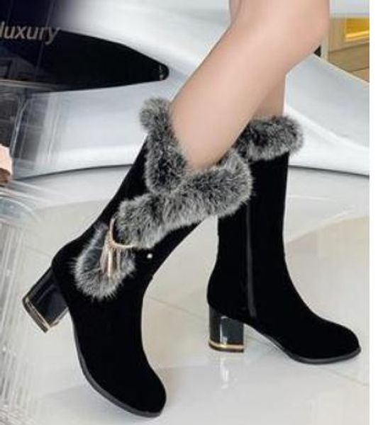 2019 women's boots in winter with new style high heel coarse heel round head @7044, Black
2019 women's boots in winter with new style high heel coarse heel round head @7044, Black