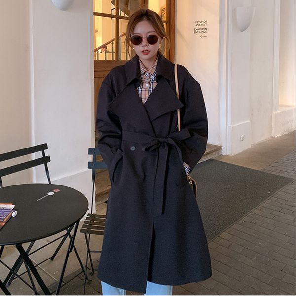 women's windbreaker mid-length section 2020 new school waist loose spring autumn trench long coat for woman clothes plus size, Tan;black
women's windbreaker mid-length section 2020 new school waist loose spring autumn trench long coat for woman clothes plus size, Tan;black