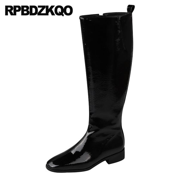 women vintage block autumn chunky knee high side zip boots low heel tall long shoes black patent leather square toe waterproof
women vintage block autumn chunky knee high side zip boots low heel tall long shoes black patent leather square toe waterproof