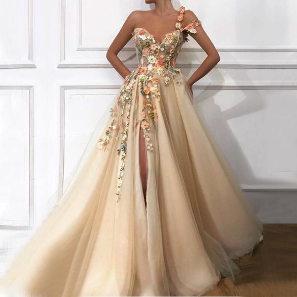 beaded side split prom dresses one shoulder 3d floral appliqued formal dress a line sweep train tulle evening gowns, Black
beaded side split prom dresses one shoulder 3d floral appliqued formal dress a line sweep train tulle evening gowns, Black