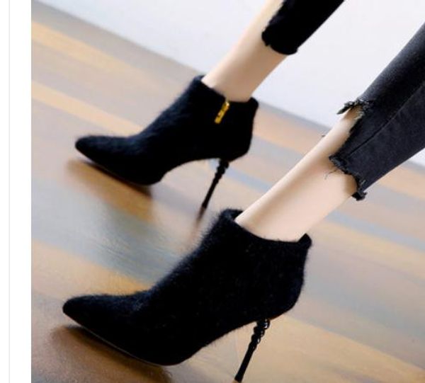 2020 women's boots in winter with new style high heel fine heel pointed end suede @9073, Black
2020 women's boots in winter with new style high heel fine heel pointed end suede @9073, Black