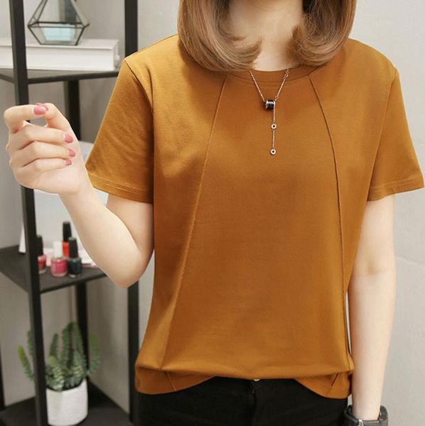 t shirt women cotton short sleeve women plus size character line t-shirt o neck solid color brown ladies p3, White
t shirt women cotton short sleeve women plus size character line t-shirt o neck solid color brown ladies p3, White