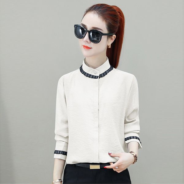 women's blouses & shirts chiffon blouse 2021 fashion ruffles long sleeve women and solid color office shirt casual blusas chemise femm, White
women's blouses & shirts chiffon blouse 2021 fashion ruffles long sleeve women and solid color office shirt casual blusas chemise femm, White