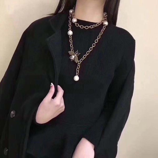 2018 female fashion retro punk wind insect bee big pearl long sweater chain necklace waist chain multi-use female, Silver
2018 female fashion retro punk wind insect bee big pearl long sweater chain necklace waist chain multi-use female, Silver